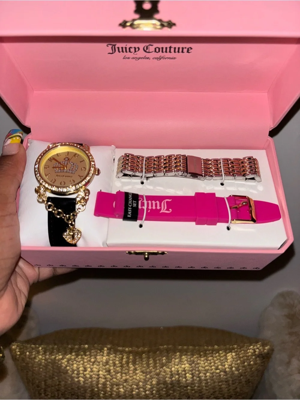 Juicy Couture Pink and Gold Watch Set with Interchangeable Bands